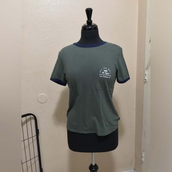 Vans Women’s Medium Olive Green Ringer Tee - Picture 1 of 3